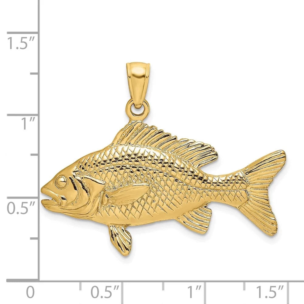 Auriga 14k Yellow Gold 3-D Textured Red Sizenapper Fish Charm for Women (L - 19 mm, W - 34.6 mm)