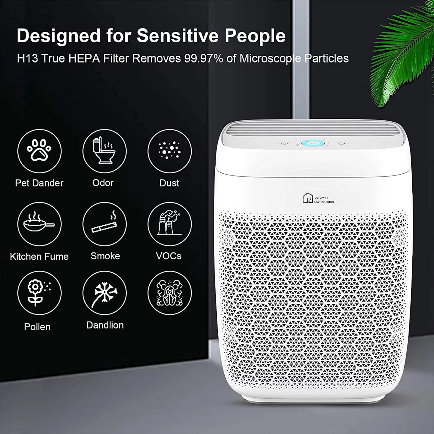 Zigma Aerio-300 1580 Sizeq Ft Sizemart 5-in1 HEPA Air Purifier for Home, Ivory