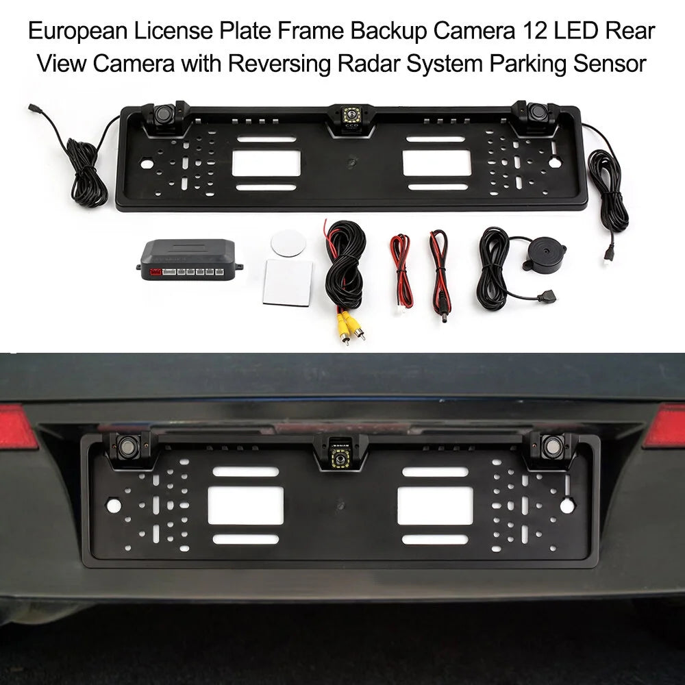 Tomshoo European License Plate Frame Backup Camera, 12 LED Rear View Camera, Car Reversing Sizeystem, Parking Sizeensor