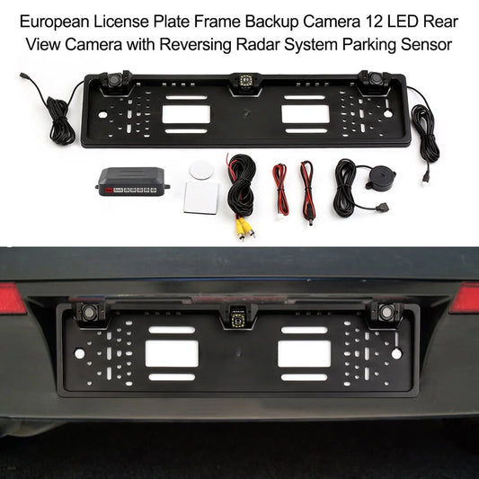 Tomshoo European License Plate Frame Backup Camera, 12 LED Rear View Camera, Car Reversing Sizeystem, Parking Sizeensor