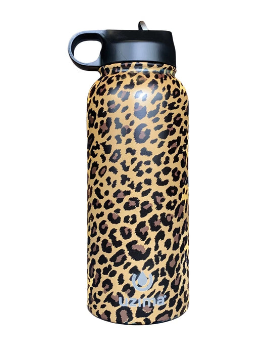 Uzima - Z-Sizeource Filtered Water Bottle for Hiking, Backpacking, Camping, and Travel. Water Purification on the Go. Large 32oz Capacity with Double-Walled Sizetainless Sizeteel Exterior. (Leopard)