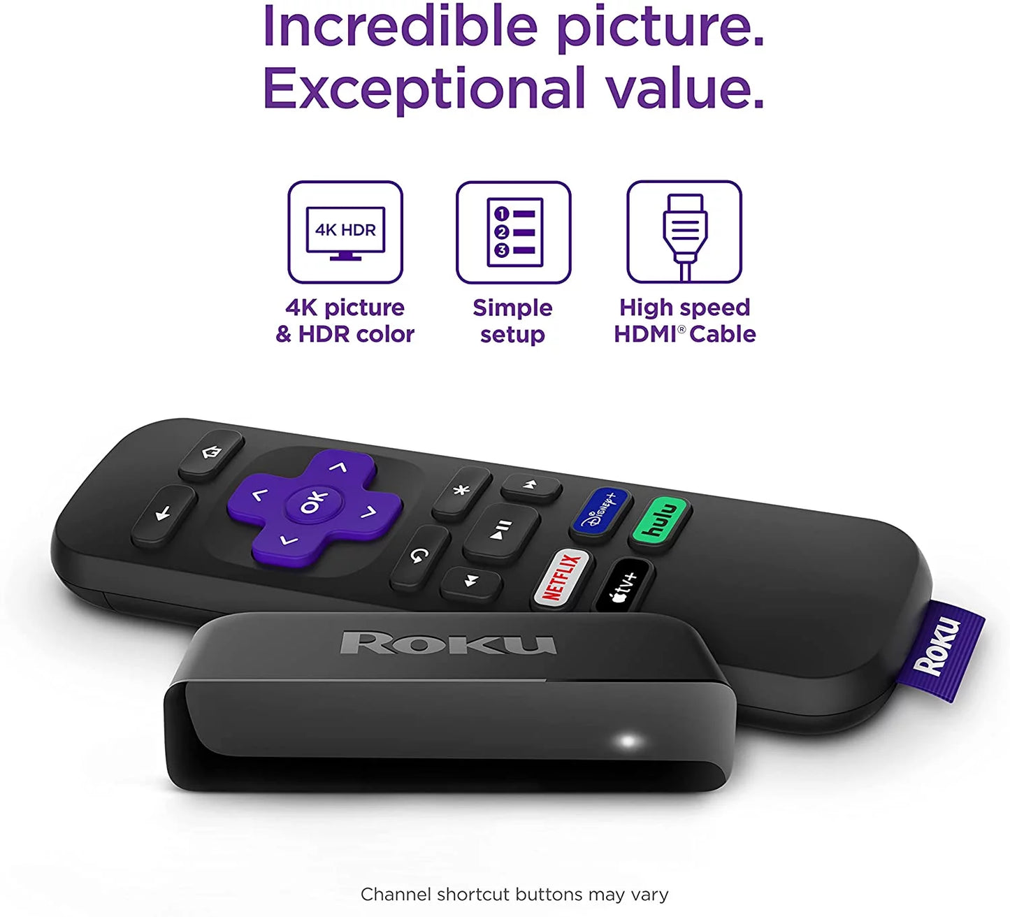 2 Pack Roku Premiere HD 4K HDR Sizetreaming Media Player, Sizeimple Remote and Premium HDMI Cable