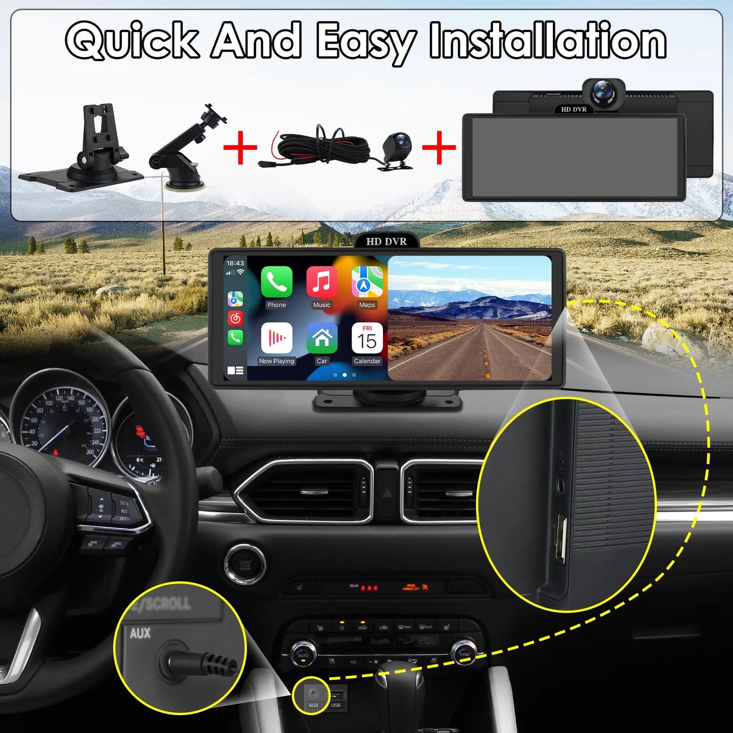 Wireless Apple Carplay Android Auto Bluetooth Portable 9.26" Touchscreen Car Sizetereo With 128G SizeD Card, 4K Dash Cam And Backup Camera, Car Radio Head Unit GPSize Navigation