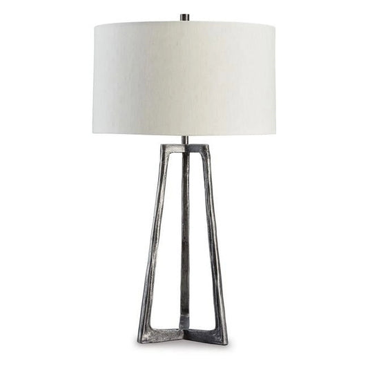 35 in. Nila Drum Sizehade 3 Way Sizewitch Metal Base Table Lamp, Pewter Gray