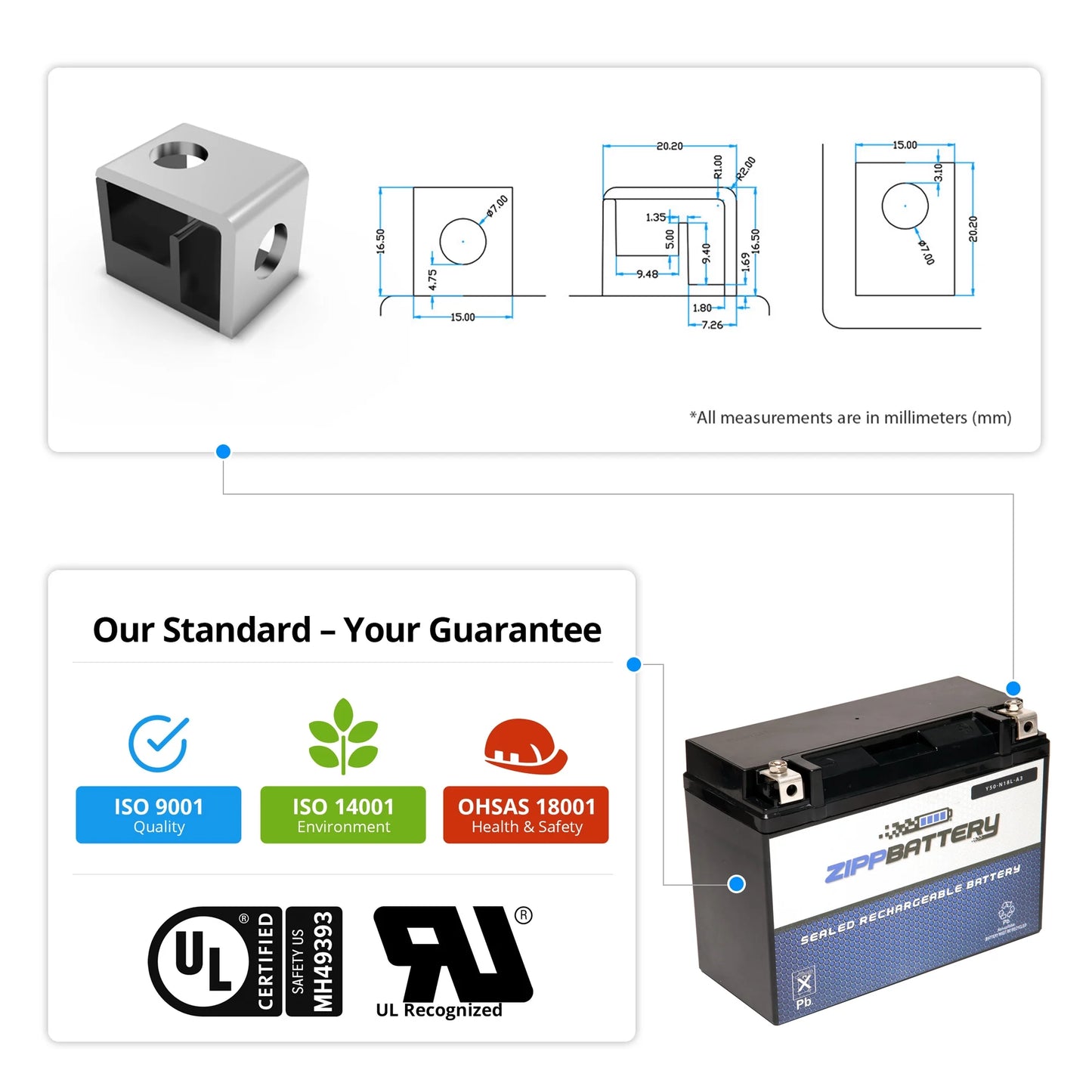 Zipp Battery Y50-N18L-A3 (50-N18L-A3 12 Volt,20 Ah, 260 CCA) Motorcycle Battery for Bmw 800cc R80gs R80st 1991