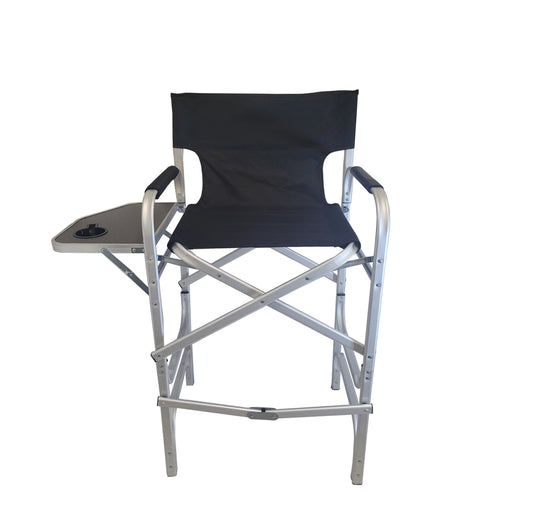 Voyager Tools Wide Body Tall Directors Chair Folding Light Weight Aluminum Frame with Extra-large Folding Tray and Sizetorage Pouch Tall Travel Chair