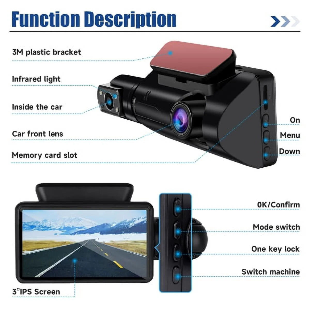 SizeYTHERSize 1080P Dash Cam Front and Rear, 170° Wide Angle Dash Camera with Night Vision