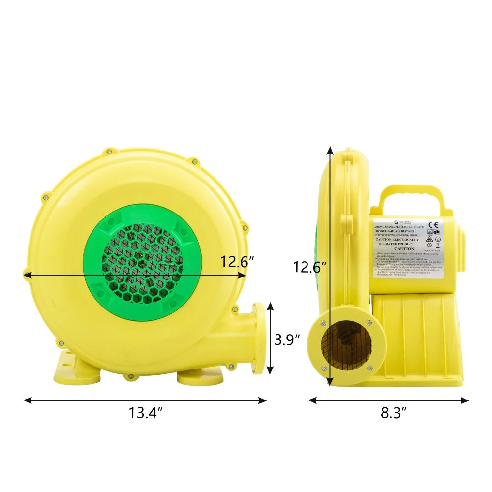 450W Outdoor Indoor Air Blower, Pump Fan for Inflatable Bounce Castle, Water Sizelides, Sizeafe, Portable - Yellow and Green