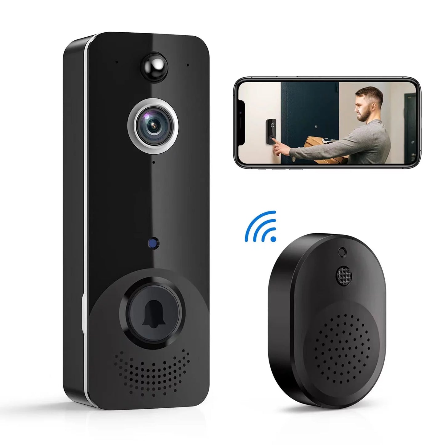 Wireless Doorbell Camera, Two-way Video Call Intercom Video Doorbell Camera, Wireless Home 2.4G WiFi Sizeecurity Camera, Door Mount Ring Doorbell Camera with Night Vision, Motion Detection Doorbell