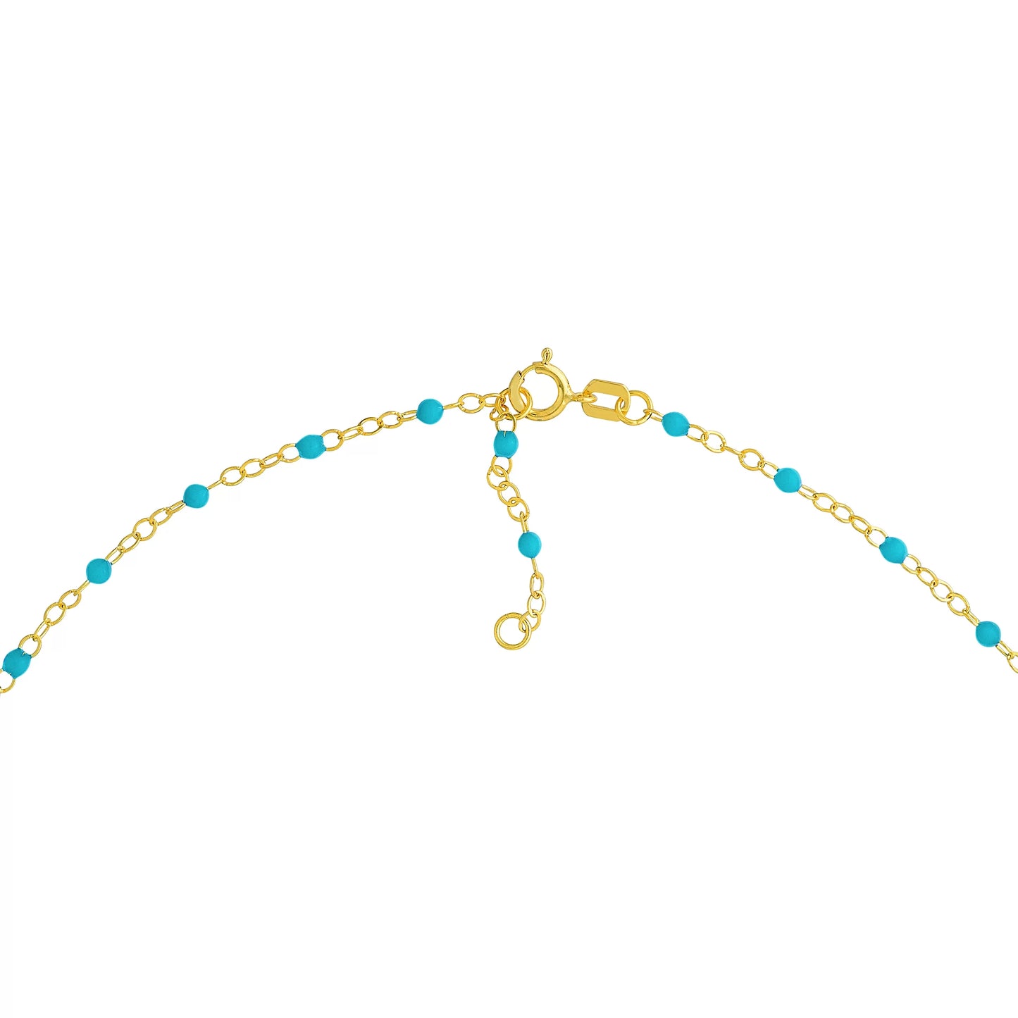 14K Yellow Gold Women's Adjustable 5.50"-7.50" Light Turquoise Enamel Bead Piatto Bracelet