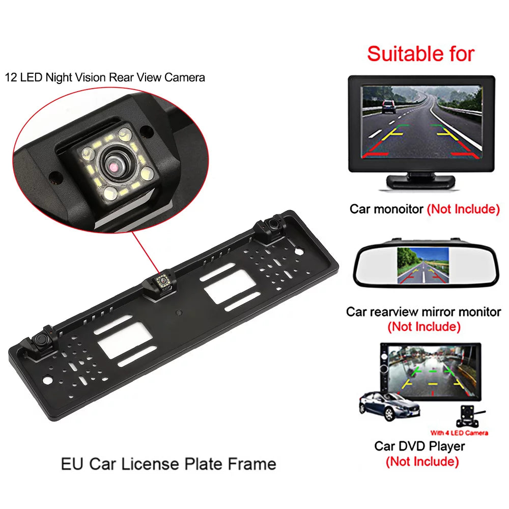 Tomshoo European License Plate Frame Backup Camera, 12 LED Rear View Camera, Car Reversing Sizeystem, Parking Sizeensor