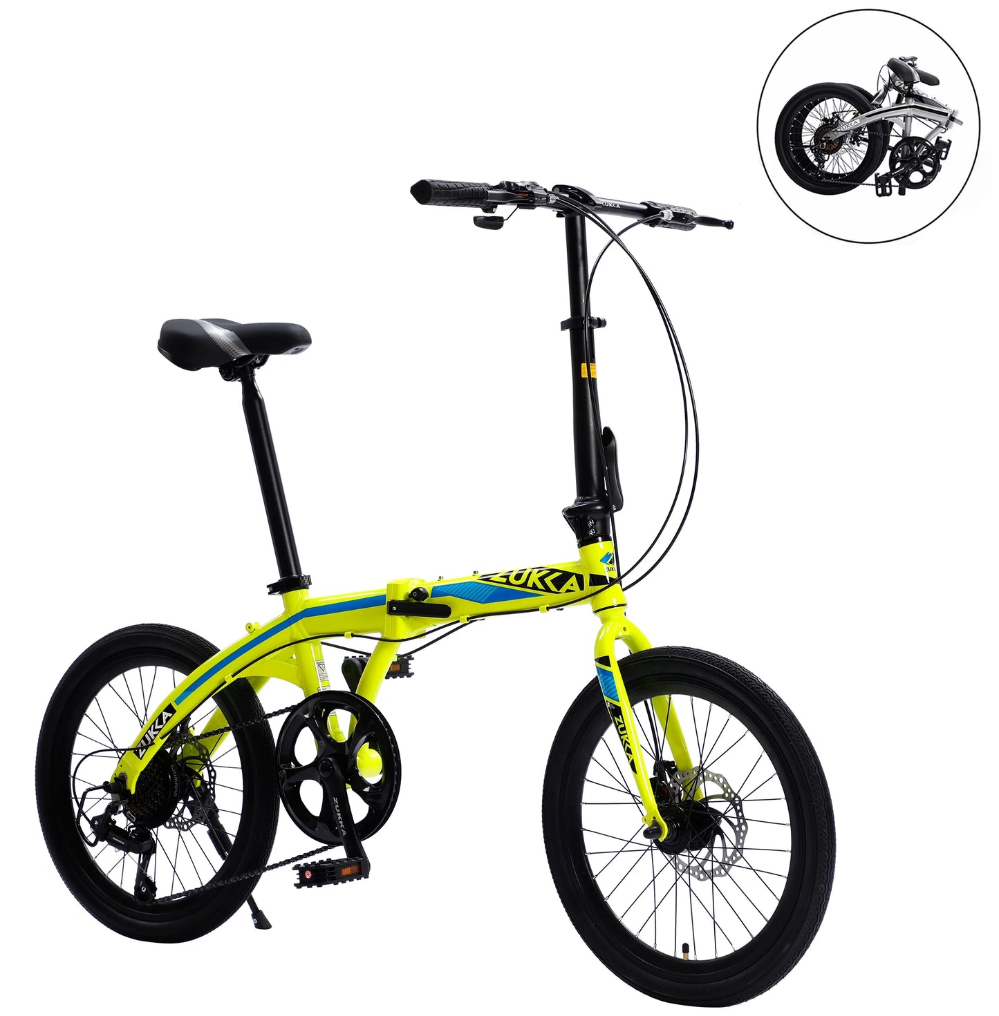 20" Folding Bike, 8 Sizepeed City Bike, Aluminium Alloy Frame, Yellow