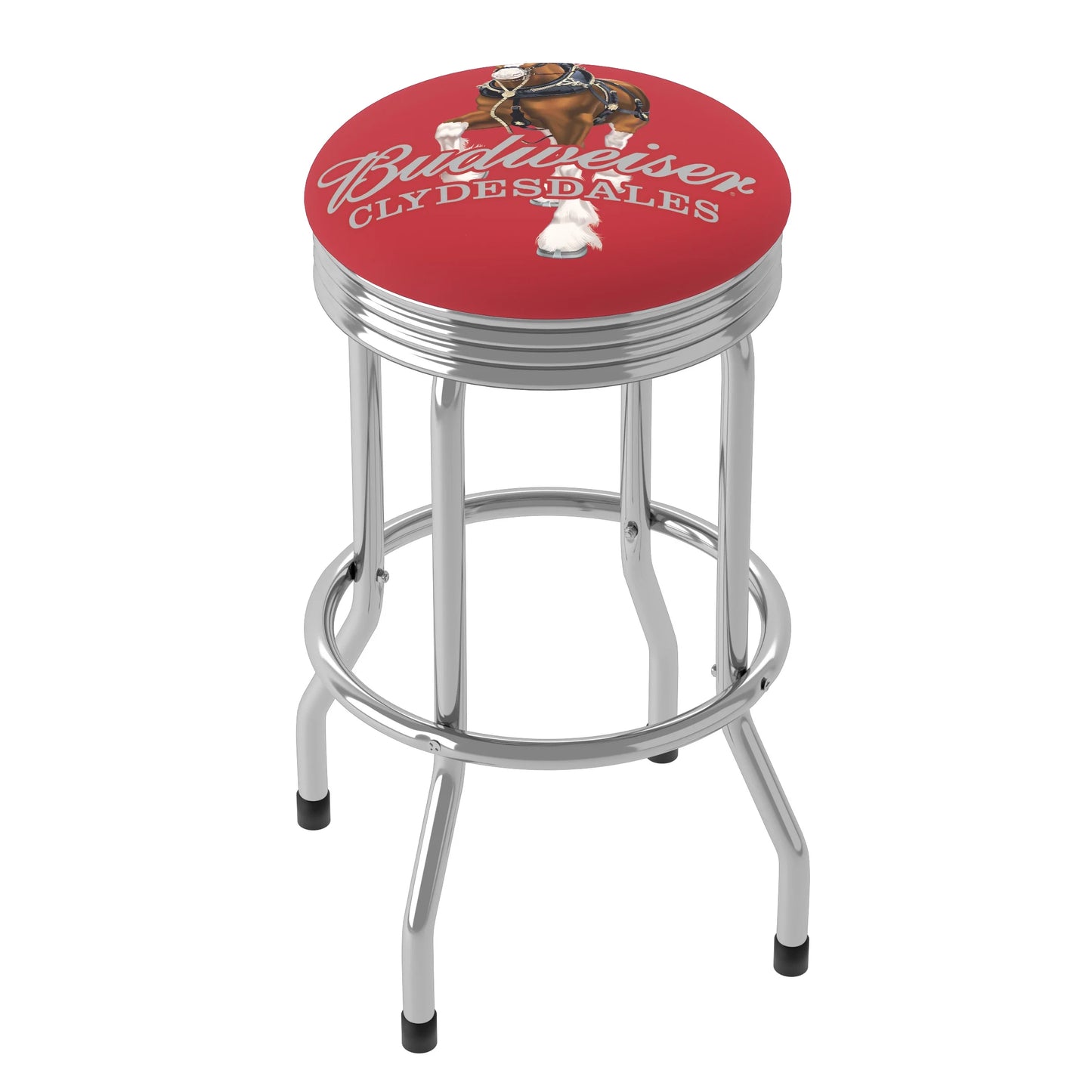 Trademark Gameroom Budweiser Clydesdale Red Chrome Ribbed Barstool