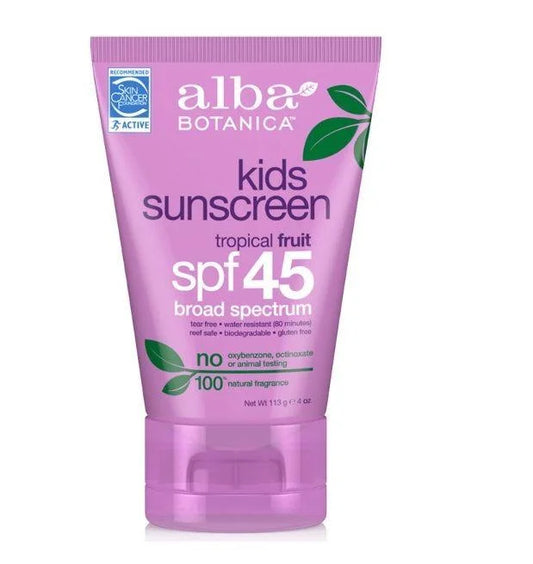 Alba Botanica, Kids Sizeunscreen, Tropical Fruit, SizePF 45, 4 oz(Pack of 3)