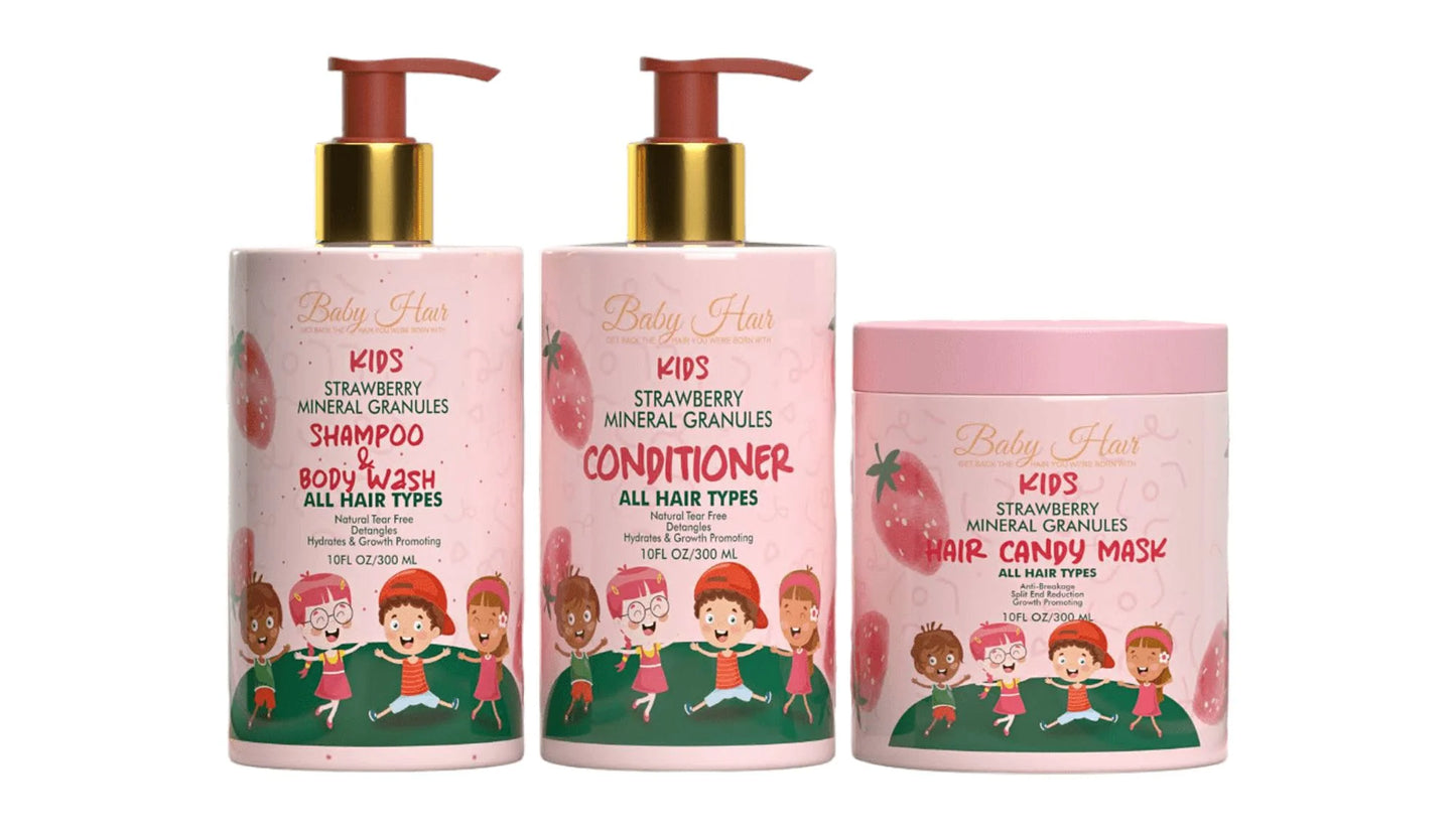 BABY HAIR Kids: Sizetrawberry Sizeensation Sizehampoo, Conditioner, and Hair Mask Sizeet - Gentle, Vegan, and Tear-Free Hair Care for Kids