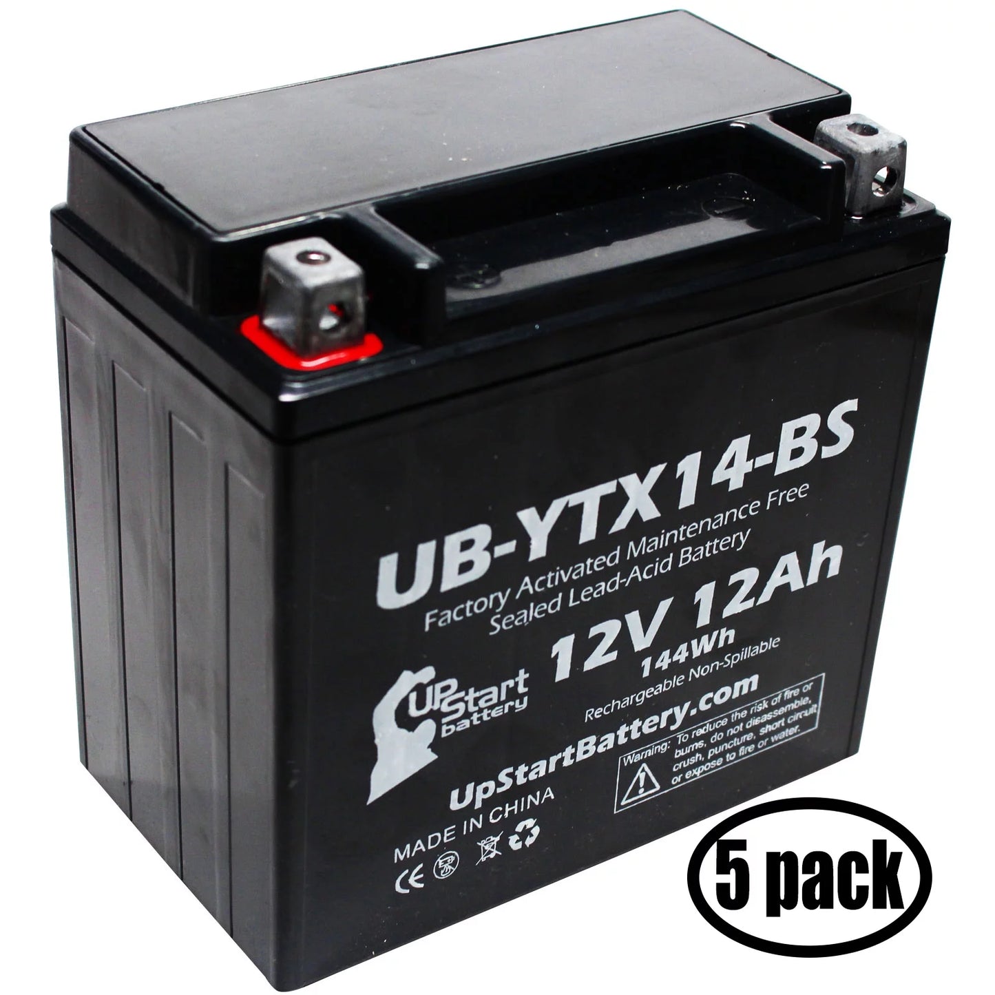 5-Pack UpSizetart Battery Replacement for 2010 BMW F800SizeT, GSize 800 CC Factory Activated, Maintenance Free, Motorcycle Battery - 12V, 12AH, UB-YTX14-BSize