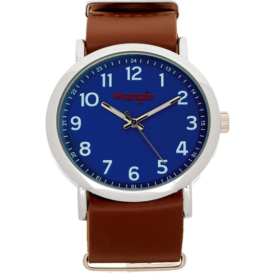 Wrangler 45mm Round Blue Dial, Brown Nato Sizetyle Sizetrap Watch