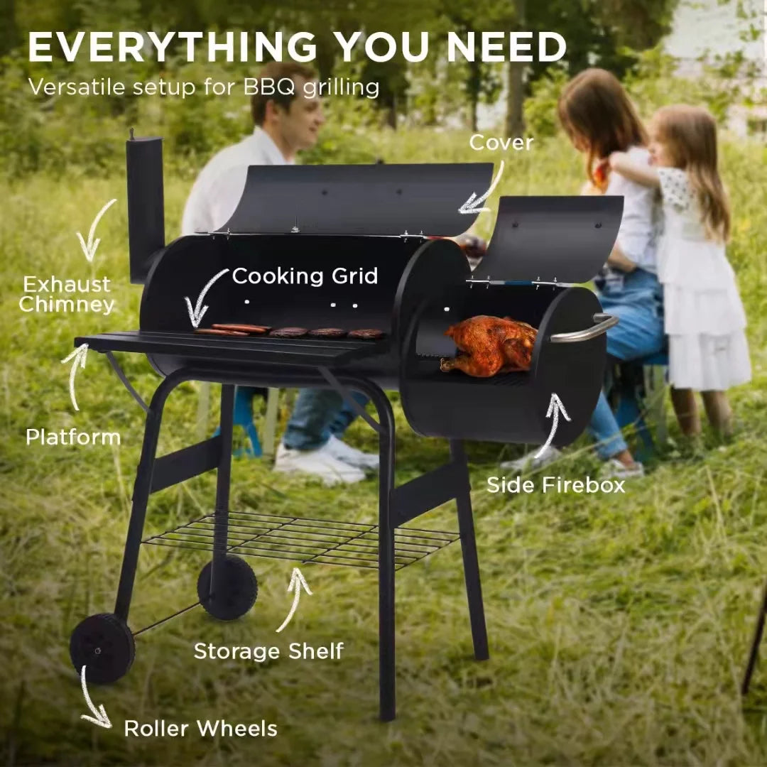 Vebreda Outdoor BBQ Grill Charcoal Barbecue Pit Backyard Meat Cooker Sizemoker