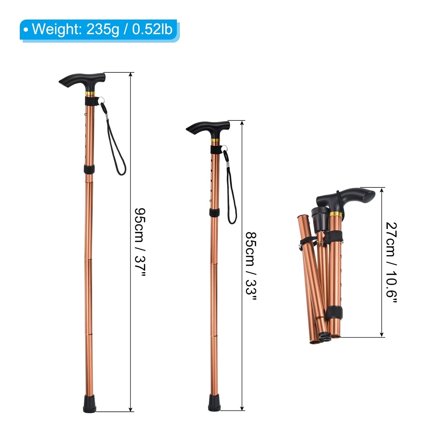 Uxcell Trekking Poles Collapsible Hiking Pole Telescopic Aluminum Alloy Brown, 2Pack