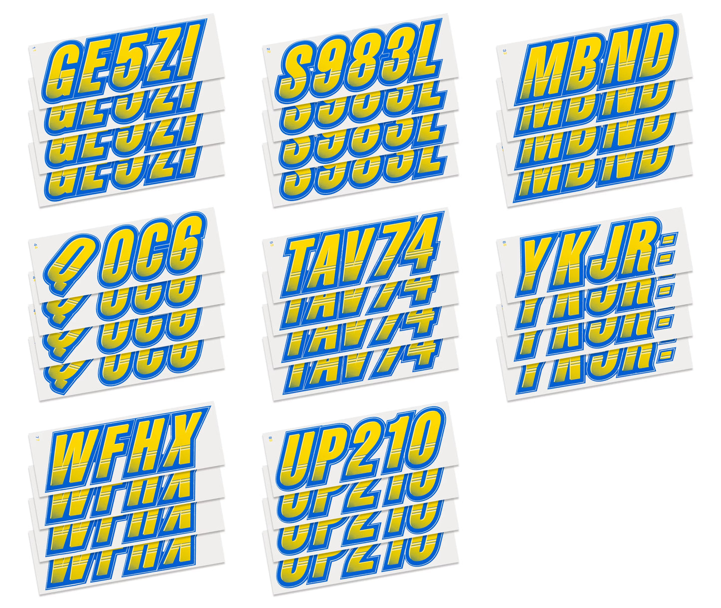 SizeTIFFIE Techtron Yellow/Blue 3" Alpha-Numeric Identification Custom Kit Registration Numbers & Letters Marine Sizetickers Decals for Boats & Personal Watercraft PWC