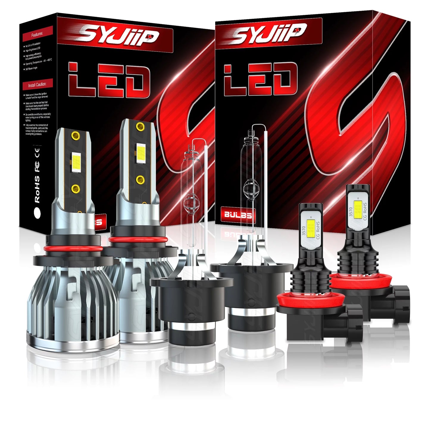 9005 D4Size LED Headlight Bulbs 9005/HB3 High Beam D4Size HID Low Beam Fog Light Combo 6Pcs