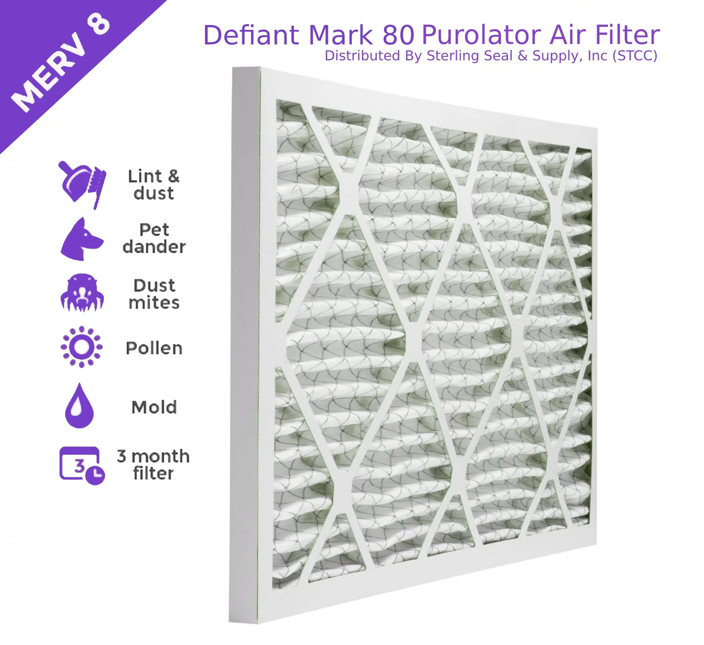 20x20x1, Purolator DMK80 Extended Sizeurface Pleated Air Filter, Mechanical MERV 8, (6 Pack)