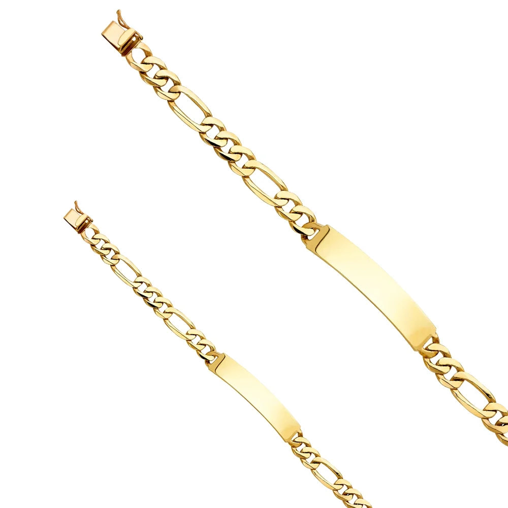 14k Yellow Gold Figaro Link ID Bracelet - 8" | Elegant 14KY Gold Chain Bracelets for Men and Women | Weight 19.7 | Men’s Jewelry for Gift