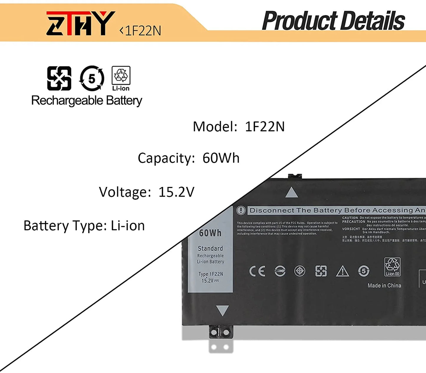 ZTHY New 1F22N Laptop y Replacement for Dell Alienware M15 P79F M17 R1 P37E P37E001 Dell G7 7590 G7 7790 G5 5590