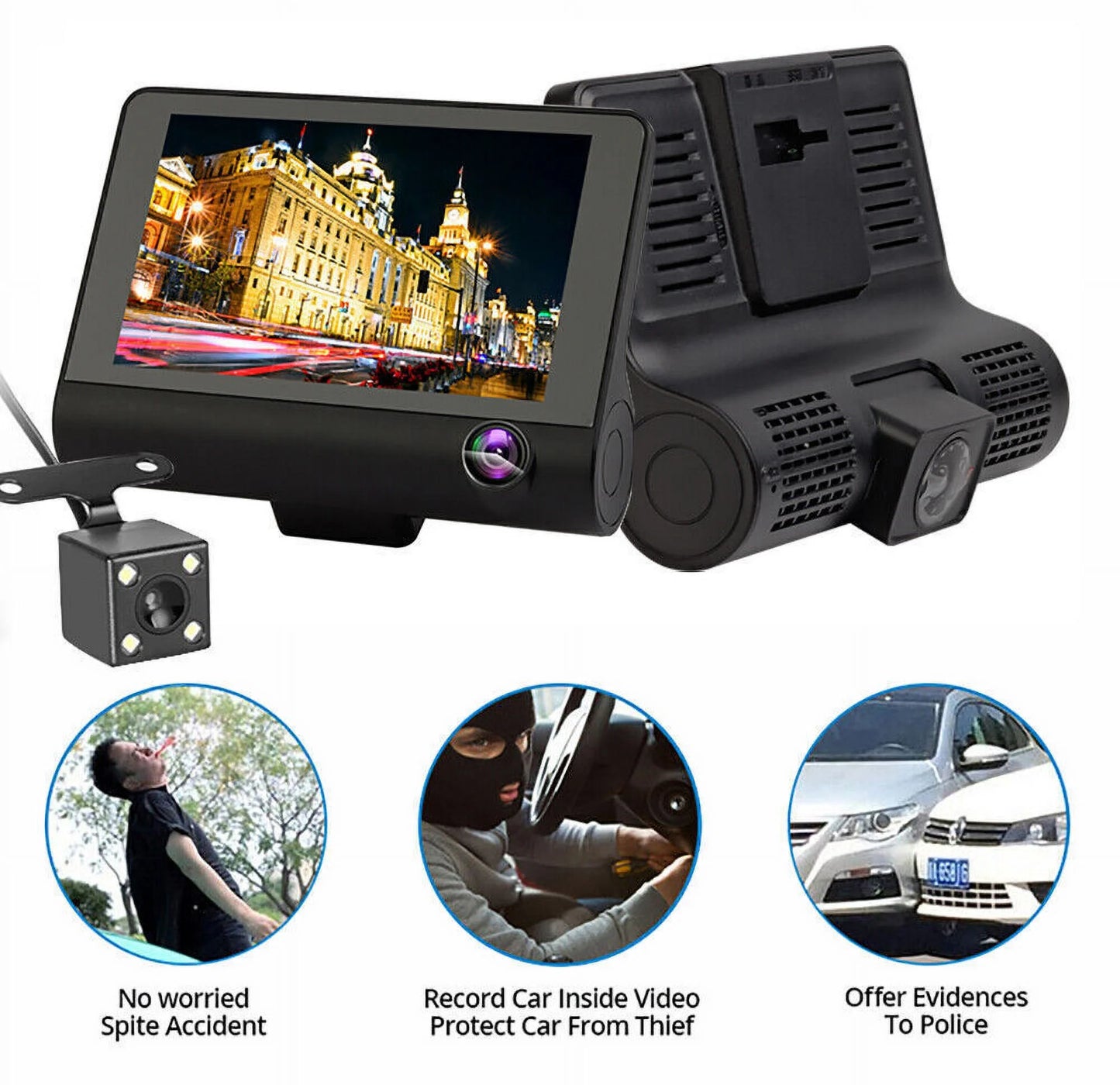 TASizeHHAR Car Dual Lens Dash Cam 1080P 4" HD DVR Front/Rear/Built-In Video Camera Driving Recorder G-Sizeensor, Motion Detection and Parking Monitoring