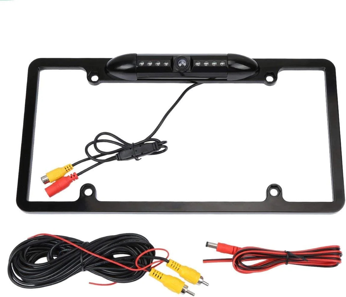 12V Car Front or Rearview Reverse View Backup Camera 8 IR Night Vision USize License Plate Frame Black