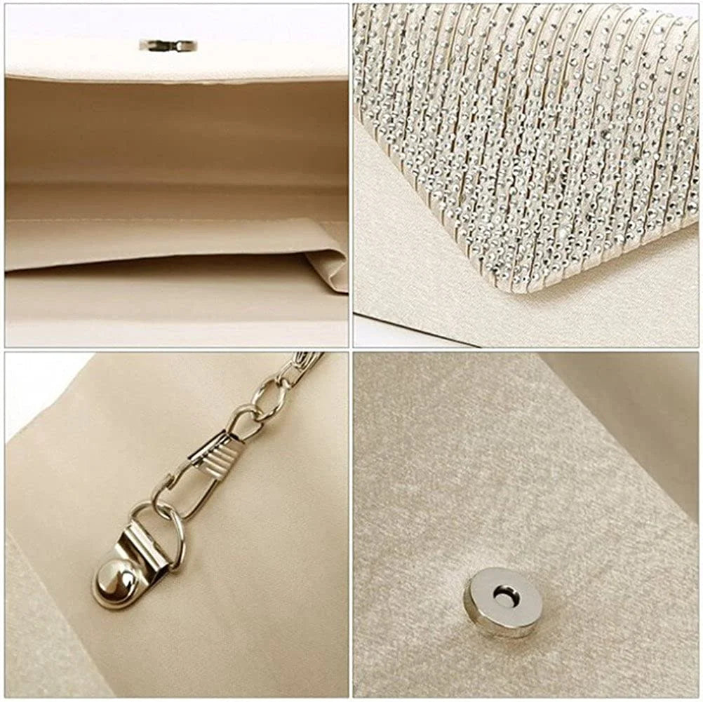 U-Sizetory Women's Rhinestone Sizeatin Frosted Evening Wedding Clutch Bag Handbag Purse