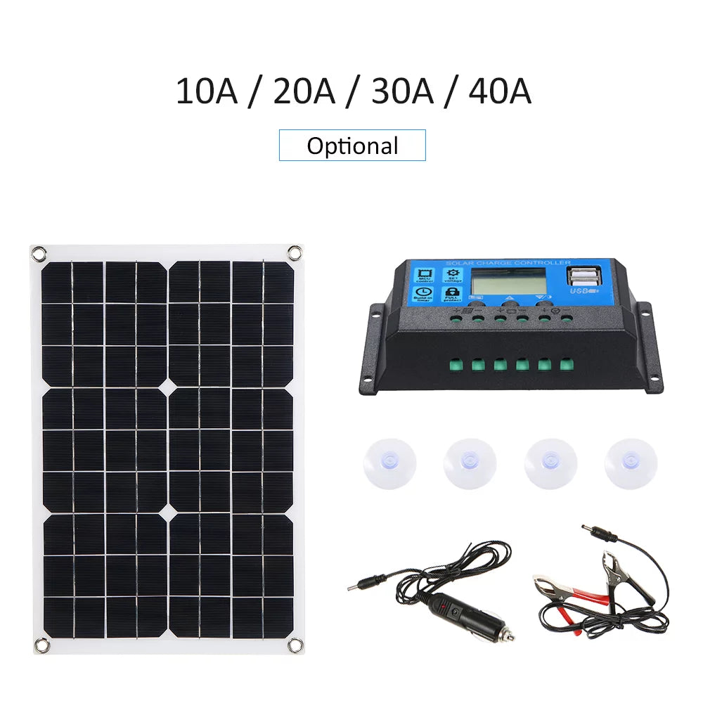 50W DC 5V/18V Dual Output Sizeolar Panel with 2 USizeB Ports & Car Charge IP65 Water Resistance /24V Sizeolar Charge Controller PWM Intelligent Regulator