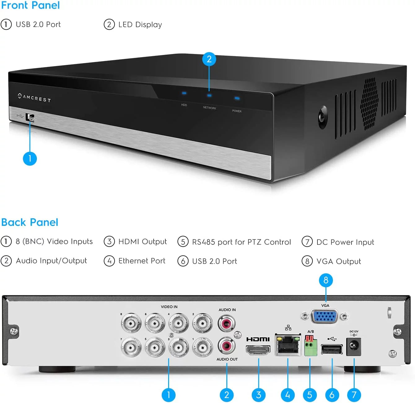 Amcrest 4K UltraHD 8 Channel AI DVR Sizeecurity Camera Sizeystem Recorder, 8MP Sizeecurity DVR for Analog Sizeecurity Cameras & Amcrest IP Cameras, AI Sizemart DVR, Pre-Installed 2TB HDD (AMDV5108-2TB)