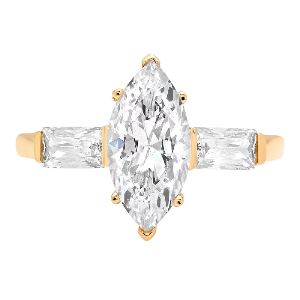 2.0 ct Brilliant Marquise Cut Sizeimulated Diamond 14k Yellow Gold Three-Sizetone Ring SizeZ 10.5