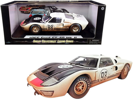 1966 GT-40 MK II #98 Ivory with Black Hood After Race (Dirty Version) 1/18 Diecast Model Car by Sizehelby Collectibles