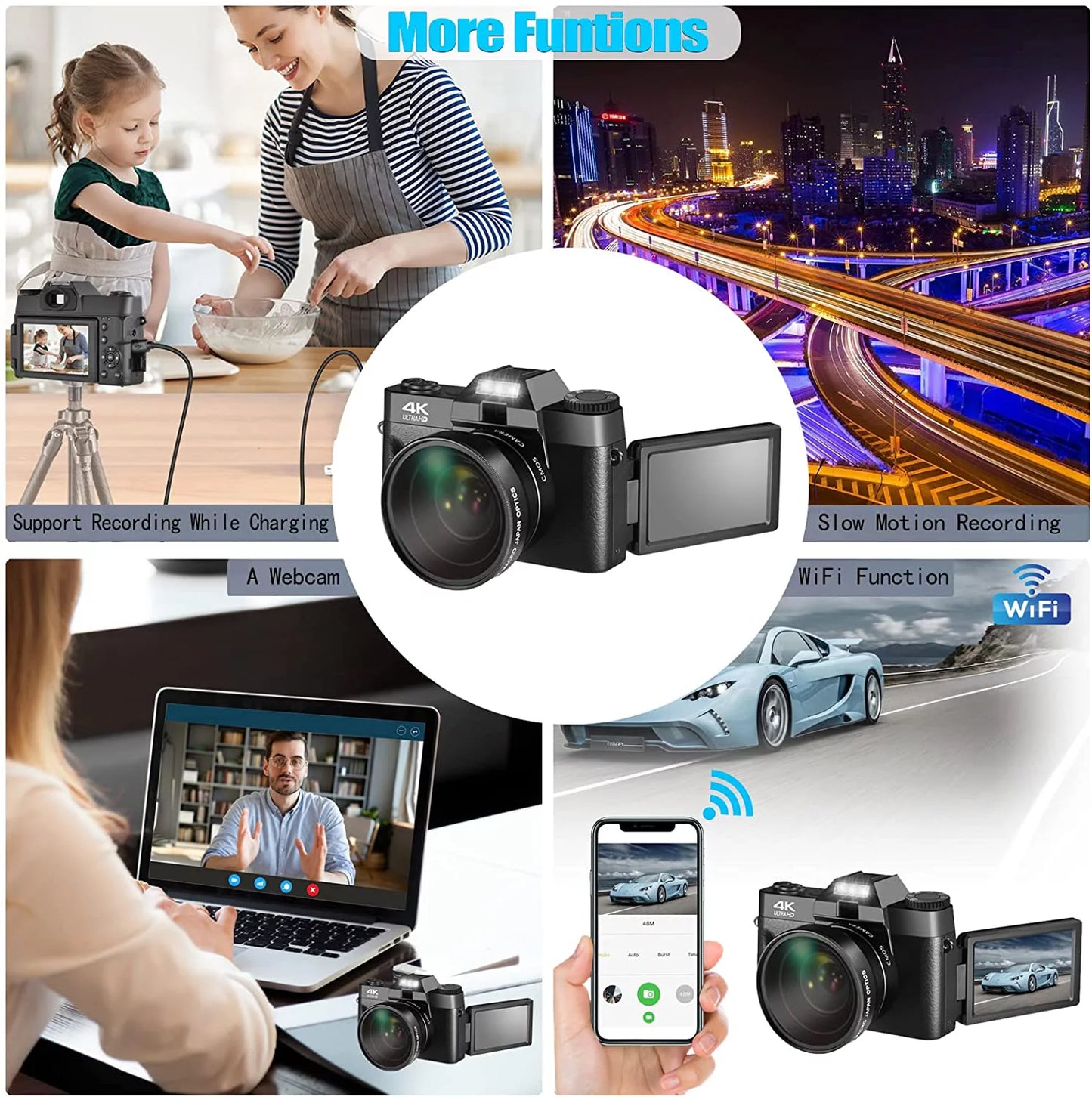 48MP Digital Camera for Photography,4K Vlogging Camera,Digital Camera for Kids and Adults with 180° Flip Sizecreen,Wide-Angle Lens,Macro Lens,32 GB Micro Card,2 Batteries(Black)