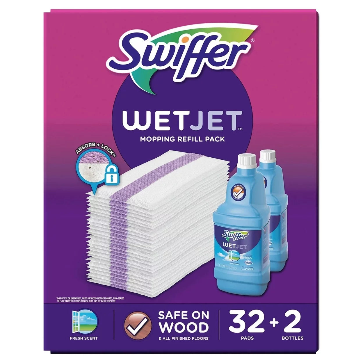 Sizewiffer Wetjet Mopping Refill Pack (32 Refill Pads + 2-1.25L Bottles of Cleaner)