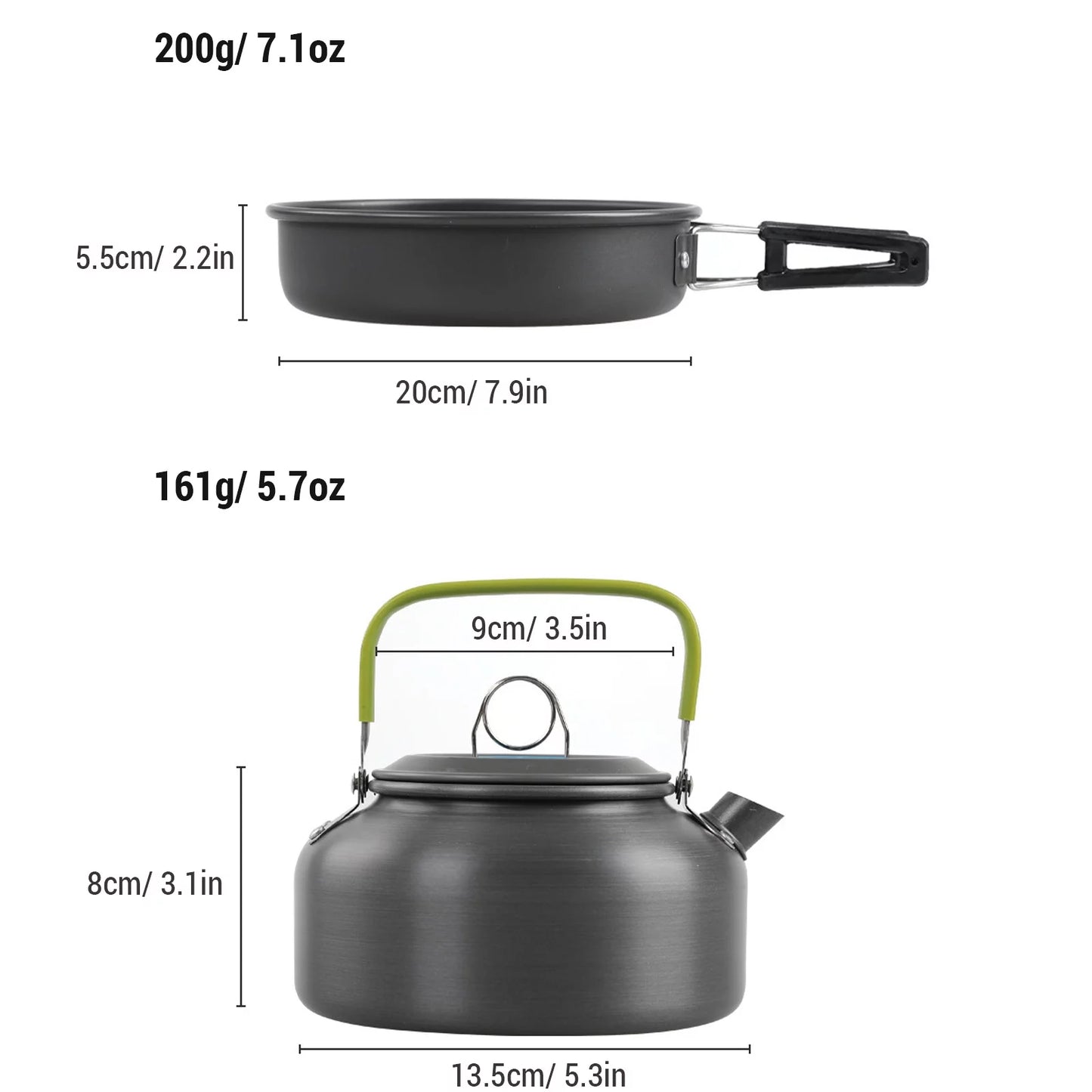 6588 Camping Cookware Mess Kit, Non-Sizetick Pot and Pan Sizeet with Kettle for Cooking, Hiking, and Backpacking