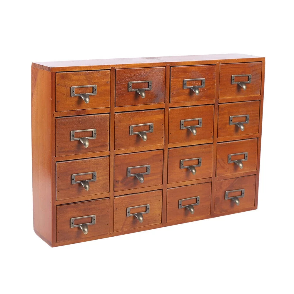 Wood Apothecary Medicine Cabinet 16 Drawers Label Holder Organizer Card Catalog 16 Drawers Wood Apothecary Medicine Cabinet Label Holder Organizer Card Catalog