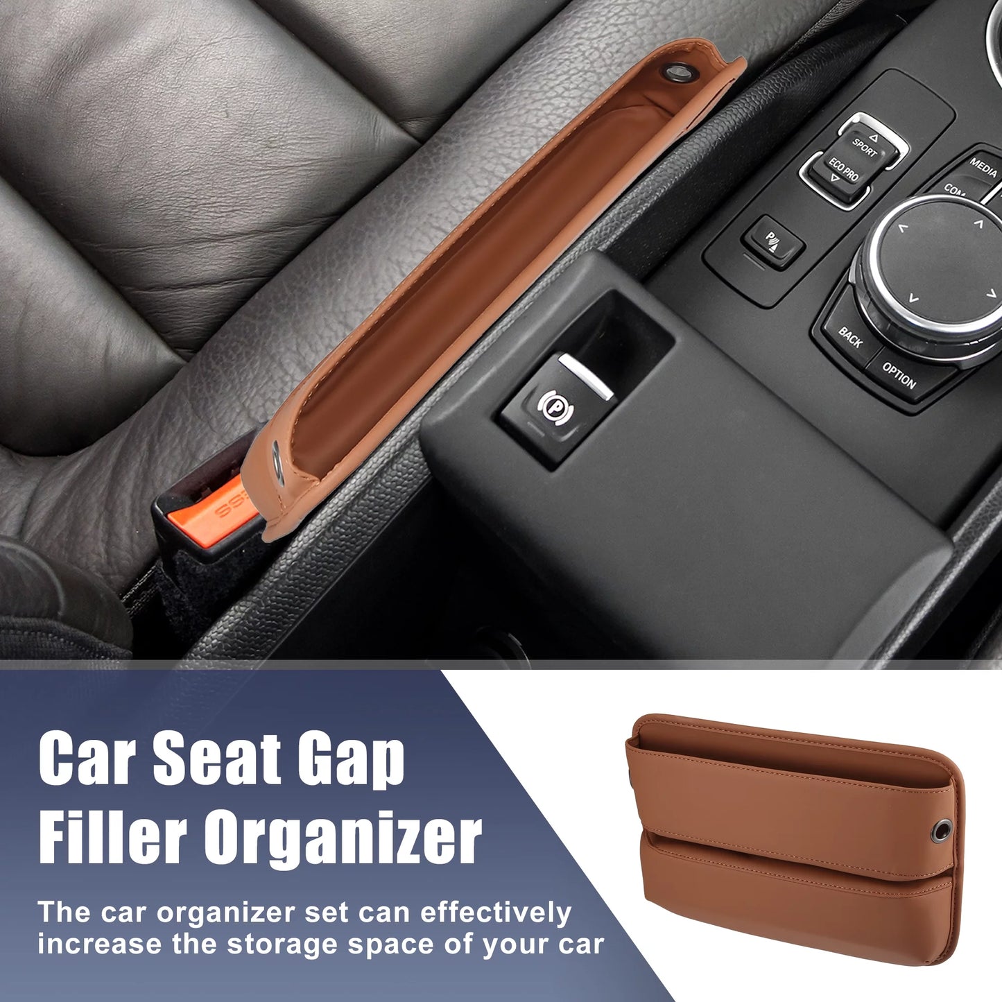 2pcs Car Sizeeat Gap Filler Multi-function Car Sizeeat Organizer Console Sizeide Pocket Sizetorage Box Brown