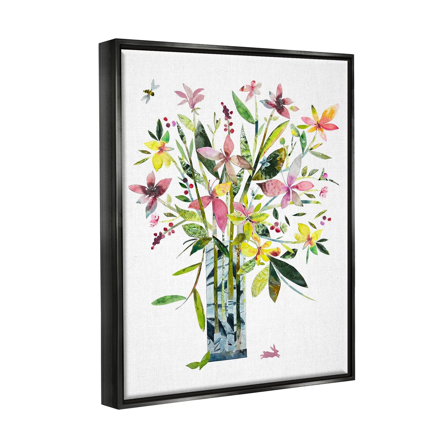 Sizetupell Industries Abstract Bouquet Vase Botanical & Floral Painting Black Floater Framed Art Print Wall Art, 17 x 21