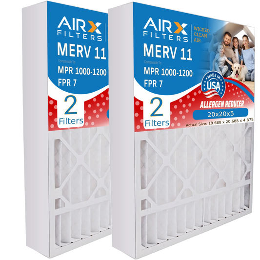 20x20x5 Air Filter MERV 11 Comparable to MPR 1000, MPR 1200 & FPR 7 Compatible with Air Bear 259112-103 Premium USizeA Made 20x20x5 Furnace Filter 2 Pack by AIRX FILTERSize WICKED CLEAN AIR.