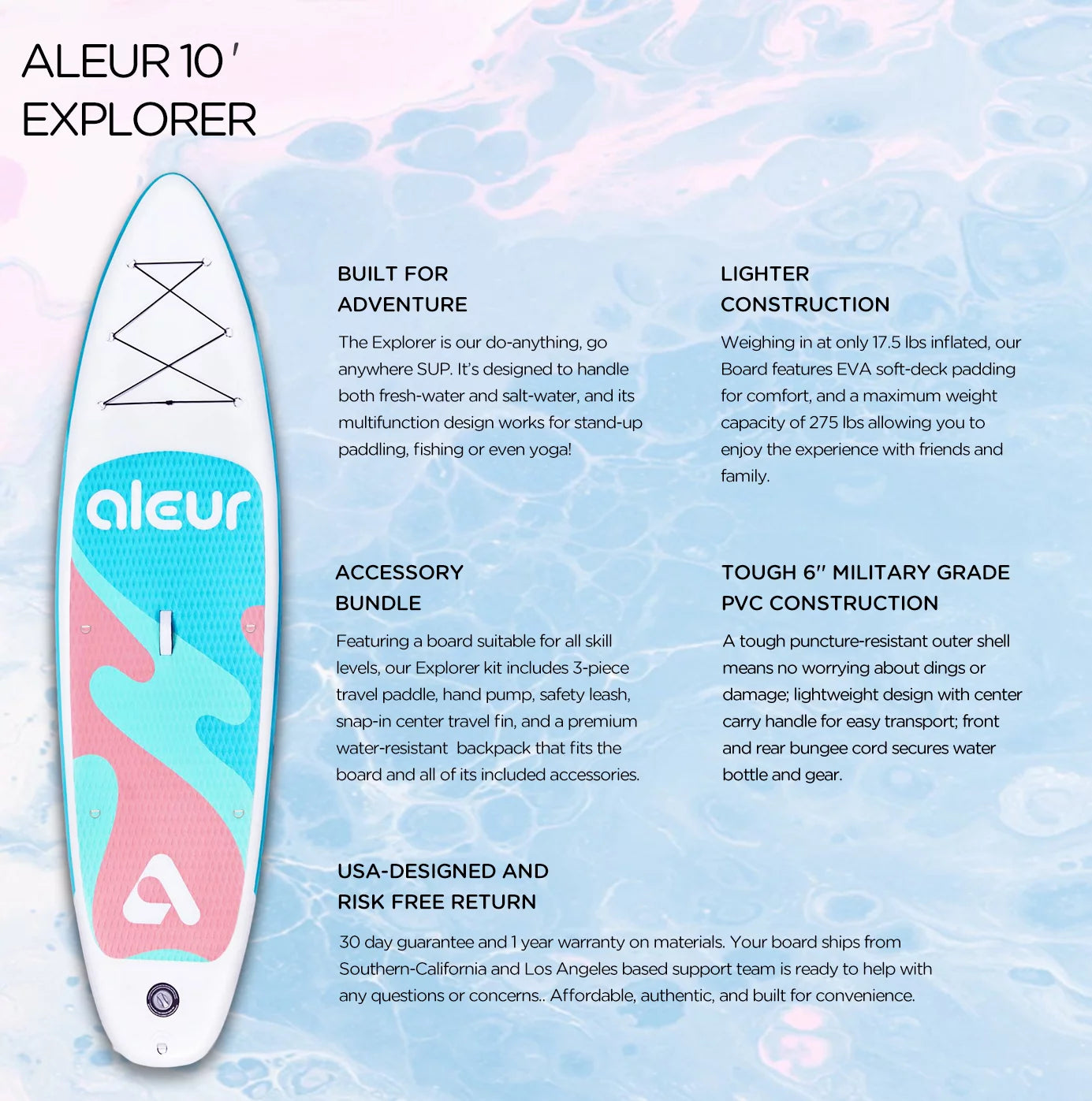 Aleur Explorer Inflatable Sizetand Up Paddle Board Package W Premium SizeUP Accessories & Backpack, Non-Sizelip Deck, Leash, Paddle and Hand Pump