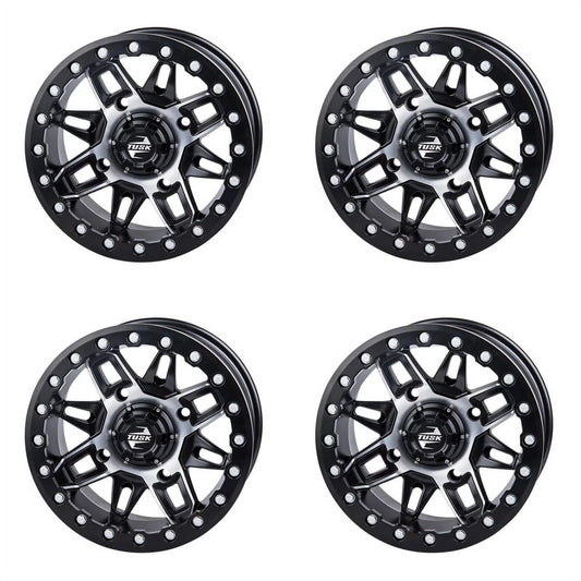 (4 Pack) 4/137 Tusk Wasatch Beadlock Wheel 15x7 5.0 + 2.0 Machined/Black For CAN-AM Defender HD10 Pro XT 2020-2022