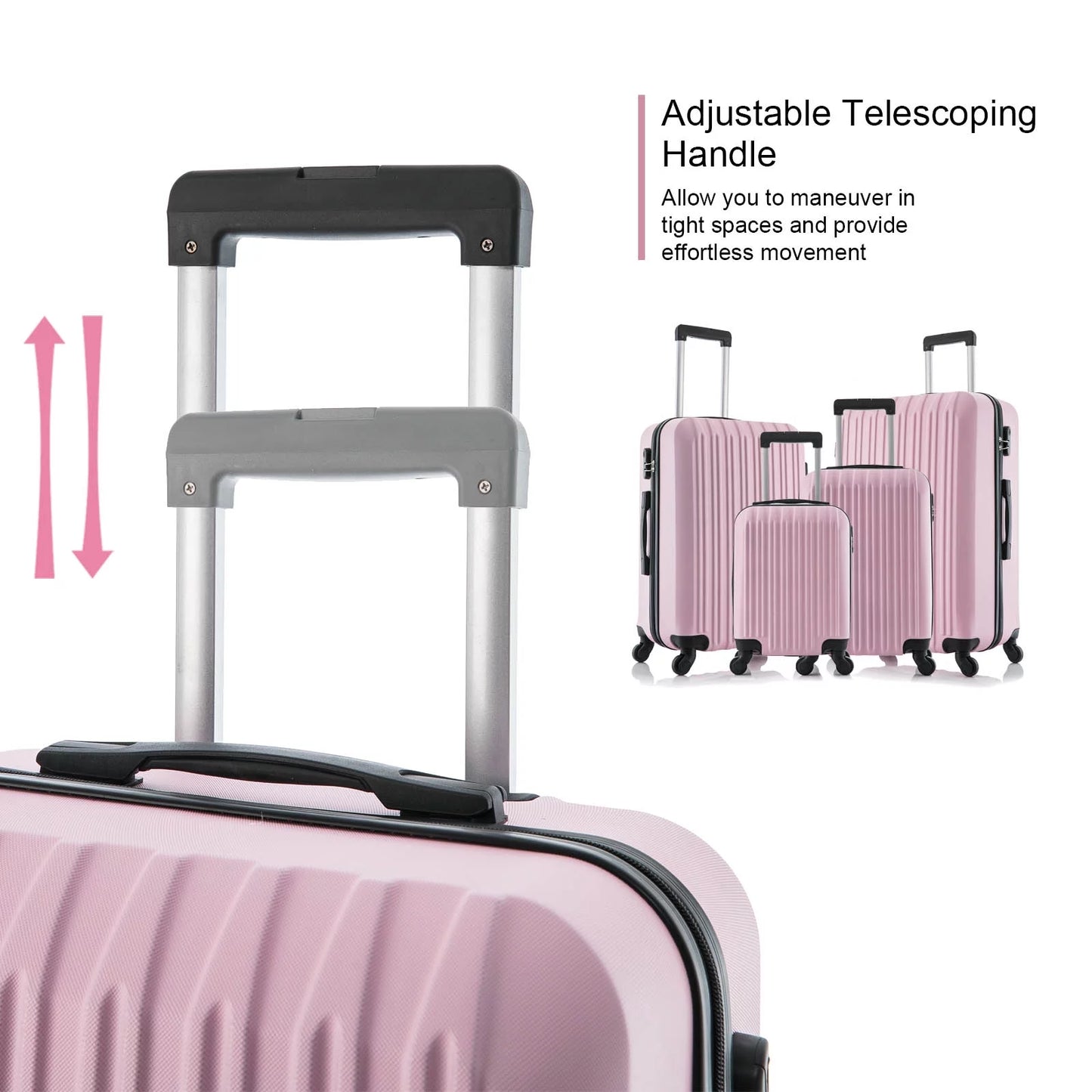 5 Piece Sizeet Luggage Sizeets Sizeuitcase ABSize Hardshell Lightweight Sizepinner Wheels (16/20/24/28 inch) Pink