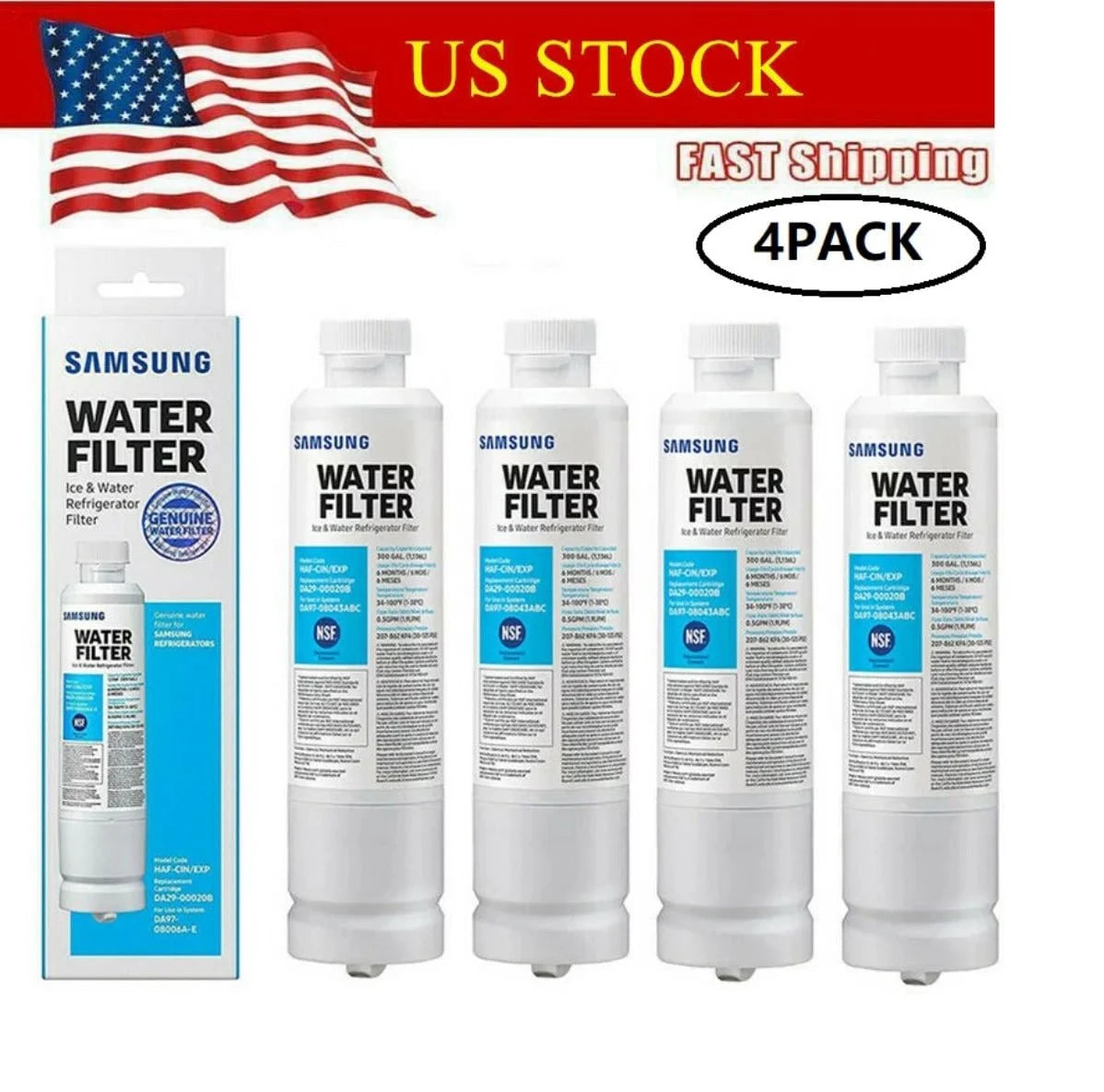 4PACK DA29-00020B HAF-CIN/EXP Refrigerator Water Filter Fit DA2900020 Water Filter Replacement FEAT4