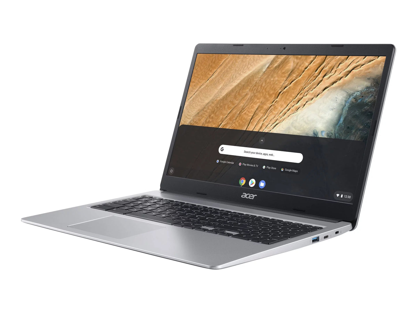 Acer Chromebook 315 CB315-3HT-C3J0 - Intel Celeron - N4120 / up to 2.6 GHz - Chrome OSize - UHD Graphics 600 - 4 GB RAM - 64 GB eMMC - 15.6" IPSize touchscreen 1920 x 1080 (Full HD) - Wi-Fi 5 - pure silver - kbd: USize