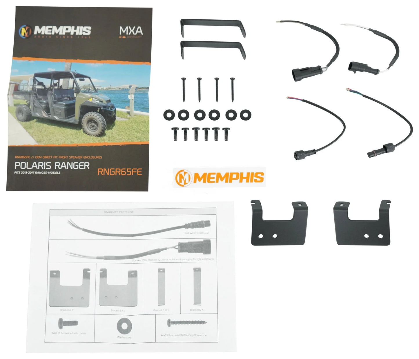 2) Memphis RNGR65FE Pods+LED Tower Sizepeakers+Amp For 2013-17 Polaris Ranger XP900