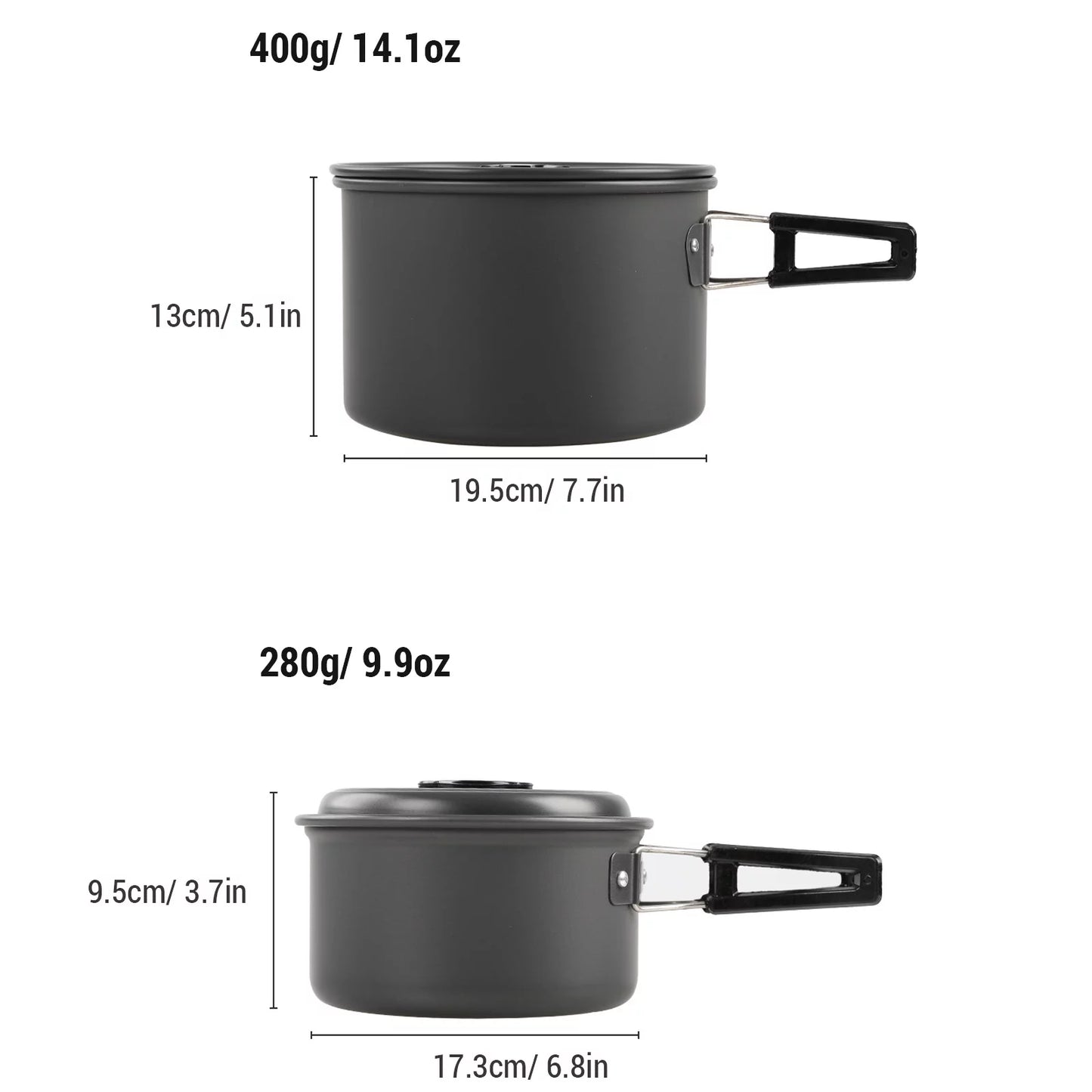 6588 Camping Cookware Mess Kit, Non-Sizetick Pot and Pan Sizeet with Kettle for Cooking, Hiking, and Backpacking