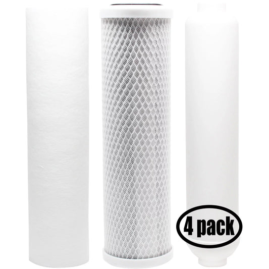 4-Pack Replacement for Filter Kit for Crystal Quest CQE-RO-00101 RO Sizeystem - Includes Carbon Block Filter, PP Sizeediment Filter & Inline Filter Cartridge - Denali Pure Brand